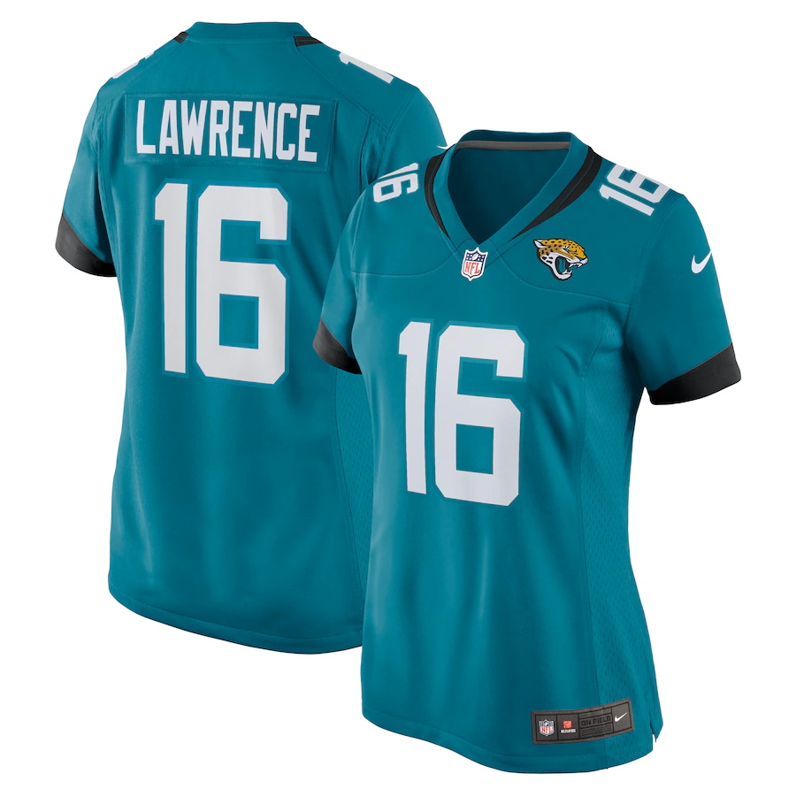 Custom Womens Jacksonville Jaguars #16 Trevor Lawrence Nike Teal 2021 NFL Draft First Round Pick Game Jersey